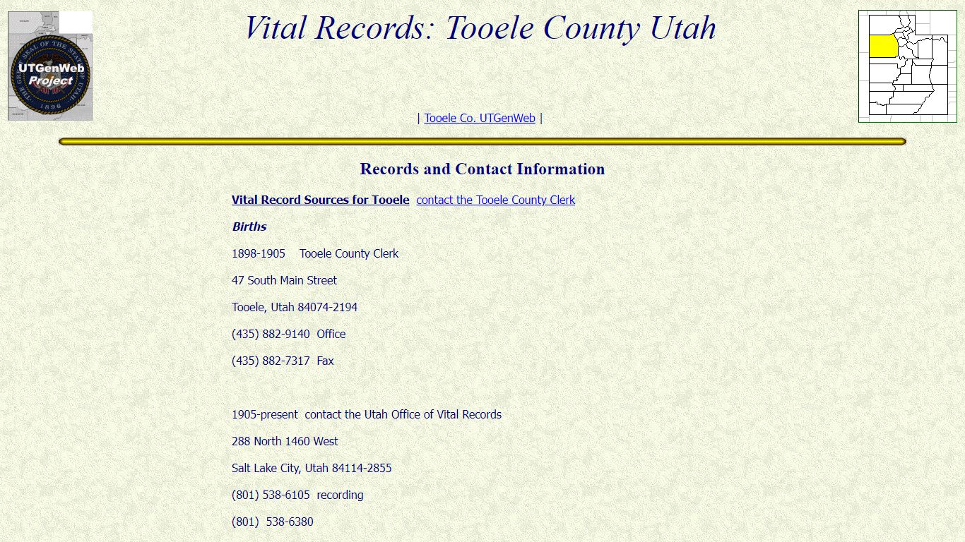 Record Sources: Tooele Co. UTGenWeb